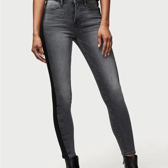 Frame Denim Le High Skinny Jeans Gray Black Two-Tone Side Stripe Size 26 - Picture 1 of 12